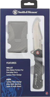 Smith & Wesson Linerlock Folding Knife Wallet Combo For EDC Carbon Fiber Handle - Slim Wallet With 3.25 Inch Satin Blade by Smith & Wesson