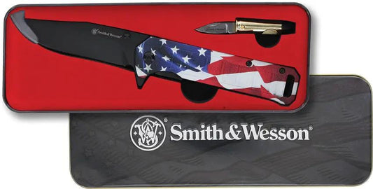 Smith And Wesson Americas Heroes Folder Combo - Patriotic Two Knife Set With Gift Tin For EDC Enthusiasts by Smith & Wesson