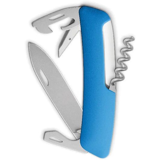 Swiza SH03 Swiss Pocket Knife Blue - Safety Lock With 9 Tools Including Bottle Opener And Corkscrew by Swiza