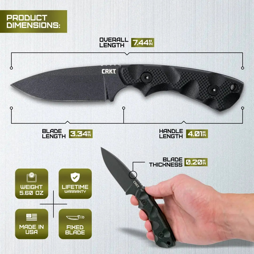 CRKT Siwi Fixed Blade Knife 2082 Full Tang SK5 Drop Point Black G10 Handle Belt Sheath For Outdoor Enthusiasts by CRKT
