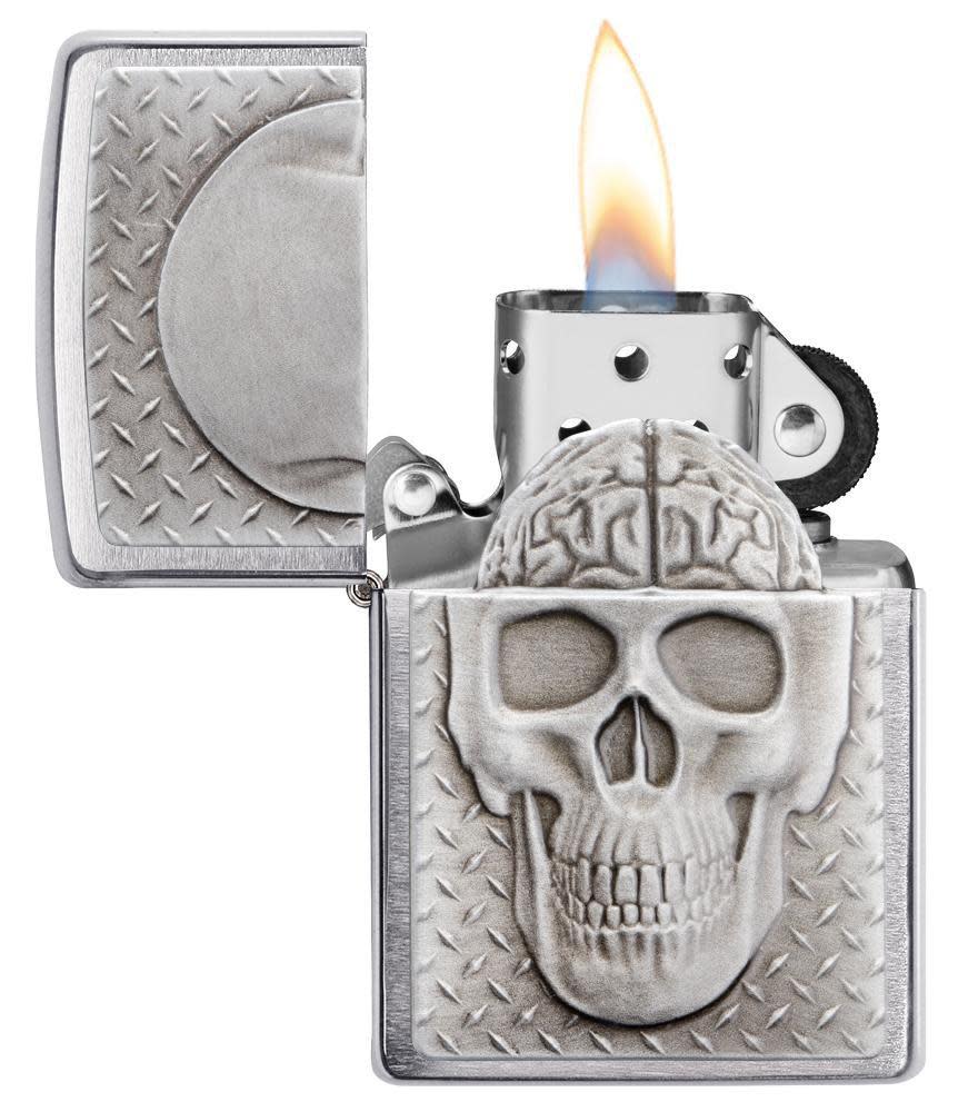 Zippo Skull with Brain Surprise Brushed Chrome Lighter