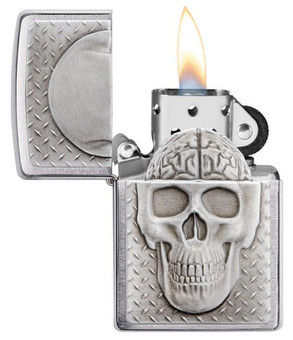Zippo Skull with Brain Surprise Brushed Chrome Lighter