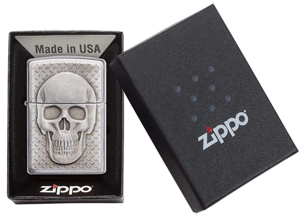 Zippo Skull with Brain Surprise Brushed Chrome Lighter