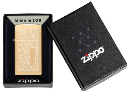 Zippo Slim® Brass Venetian® Lighter – High Polish Finish