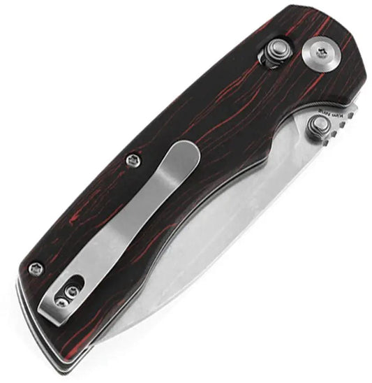 Tenable Knives Kryo Crossbar Lock G-Mascus T1001V11 - 3.5in 14C28N Sandvik Drop Point Blade Black Red G10 Handle by Tenable Knives