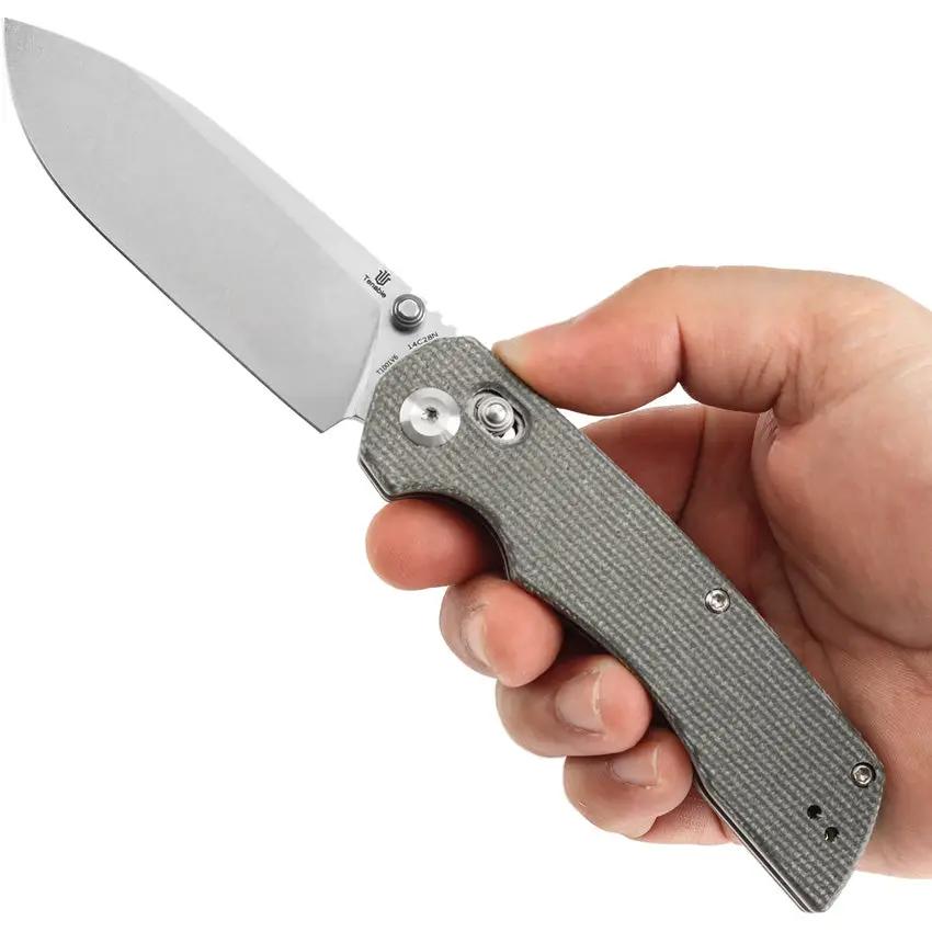 Tenable Knives Kryo Crossbar Lock - Green Micarta Handle 3.5 Inch Drop Point Blade 14C28N Sandvik Stainless by Tenable Knives