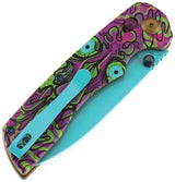 Tenable Knives Kryo Crossbar Lock Undead T1001V9 - Blue Coated 14C28N Blade Jade G10 Handle Purple Undead Print by Tenable Knives