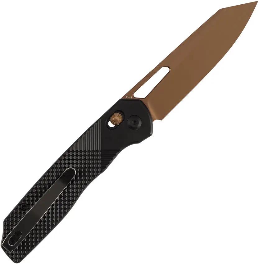 Tenable Knives Shard Crossbar Lock - Rose Gold Blade With Diamond Texture Black Aluminum Handle by Tenable Knives