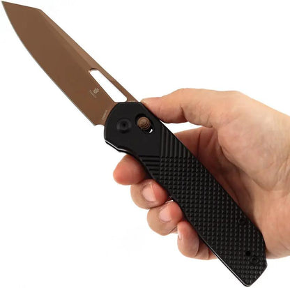Tenable Knives Shard Crossbar Lock - Rose Gold Blade With Diamond Texture Black Aluminum Handle by Tenable Knives