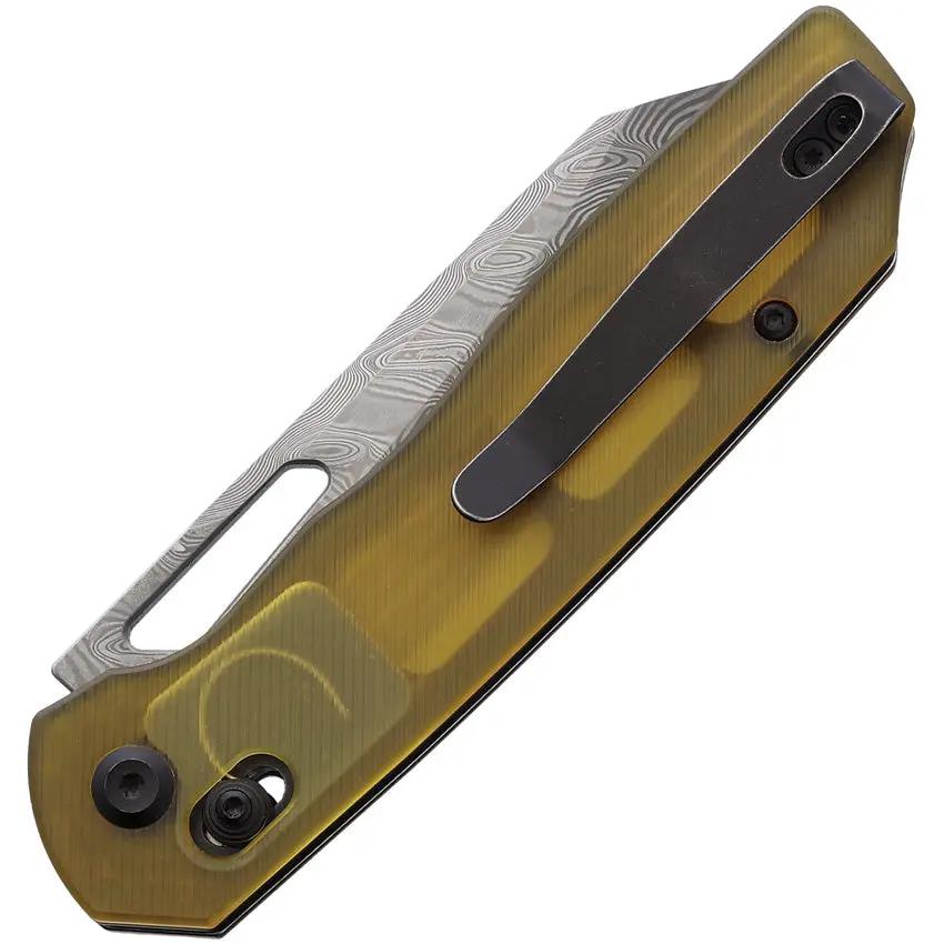 Tenable Knives Shard Crossbar Lock PEI T1006V7 - Damascus Reverse Tanto Blade With Amber PEI Handle by Tenable Knives