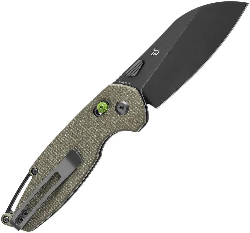 Tenable Knives Model 6 Crossbar Lock - Green Canvas Micarta Handle With 14C28N Sandvik Stainless Sheepsfoot Blade by Tenable Knives