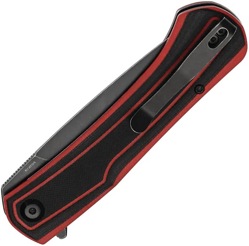 Tenable Knives Kratos Linerlock Black Red - BlackWash Nitro V Drop Point Blade With Extended Tang And G10 Handle by Tenable Knives