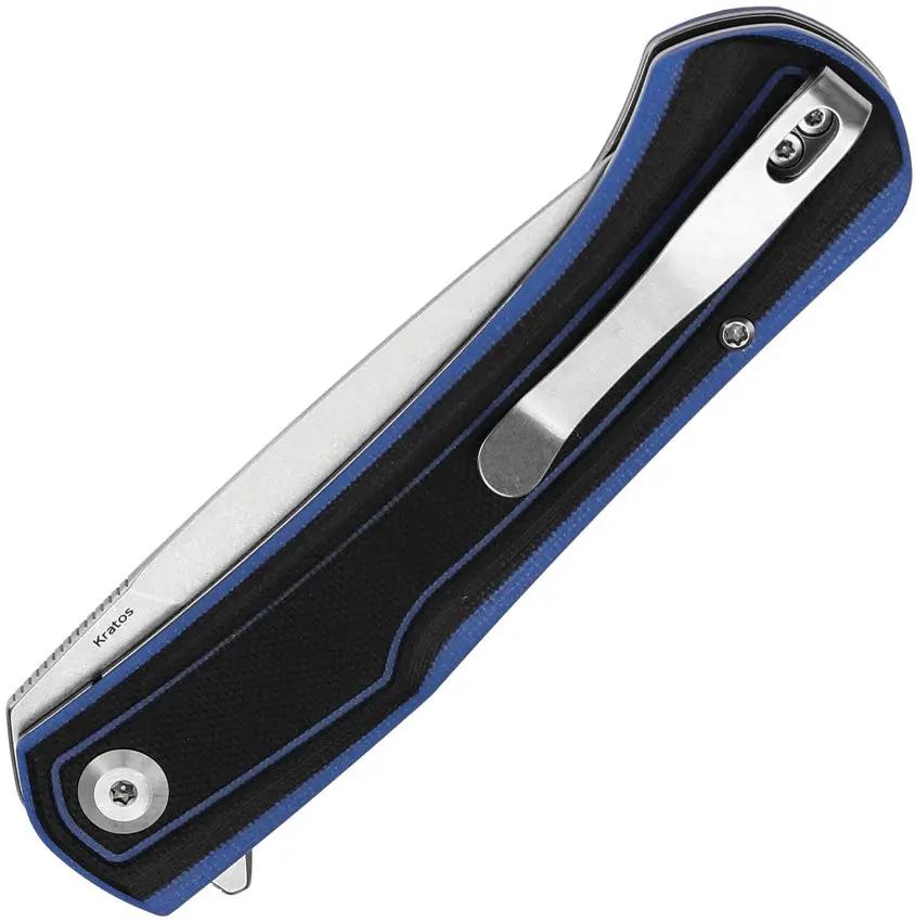 Tenable Knives Kratos Linerlock - Nitro V Steel Drop Point Blade With Black Blue G10 Handle And Extended Tang by Tenable Knives