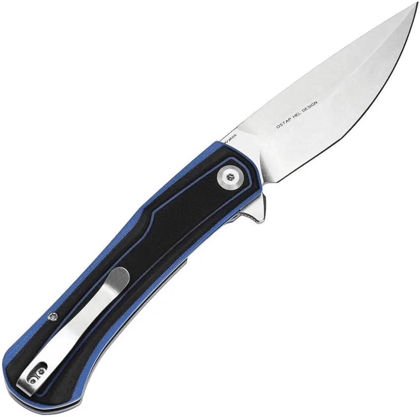 Tenable Knives Kratos Linerlock - Nitro V Steel Drop Point Blade With Black Blue G10 Handle And Extended Tang by Tenable Knives