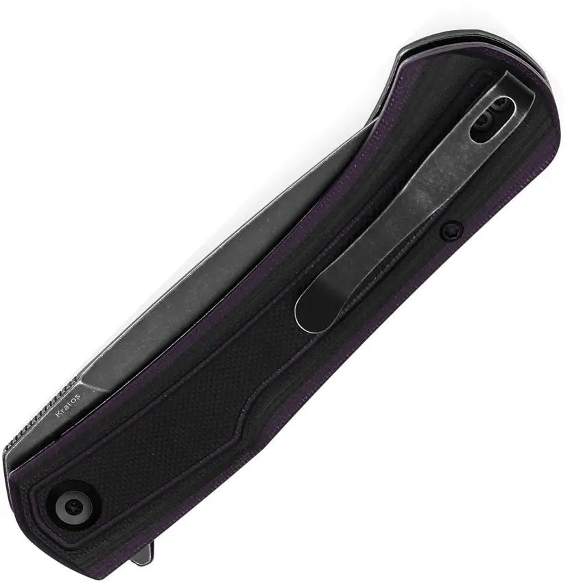 Tenable Knives Kratos Linerlock - Black Wash Nitro V Drop Point Blade With Purple G10 Handle And Extended Tang by Tenable Knives