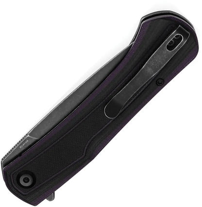 Tenable Knives Kratos Linerlock - Black Wash Nitro V Drop Point Blade With Purple G10 Handle And Extended Tang by Tenable Knives