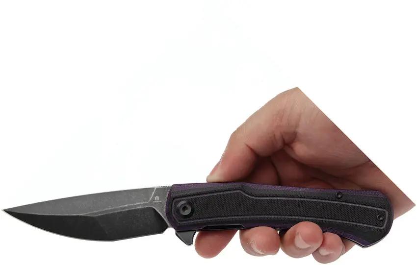 Tenable Knives Kratos Linerlock - Black Wash Nitro V Drop Point Blade With Purple G10 Handle And Extended Tang by Tenable Knives