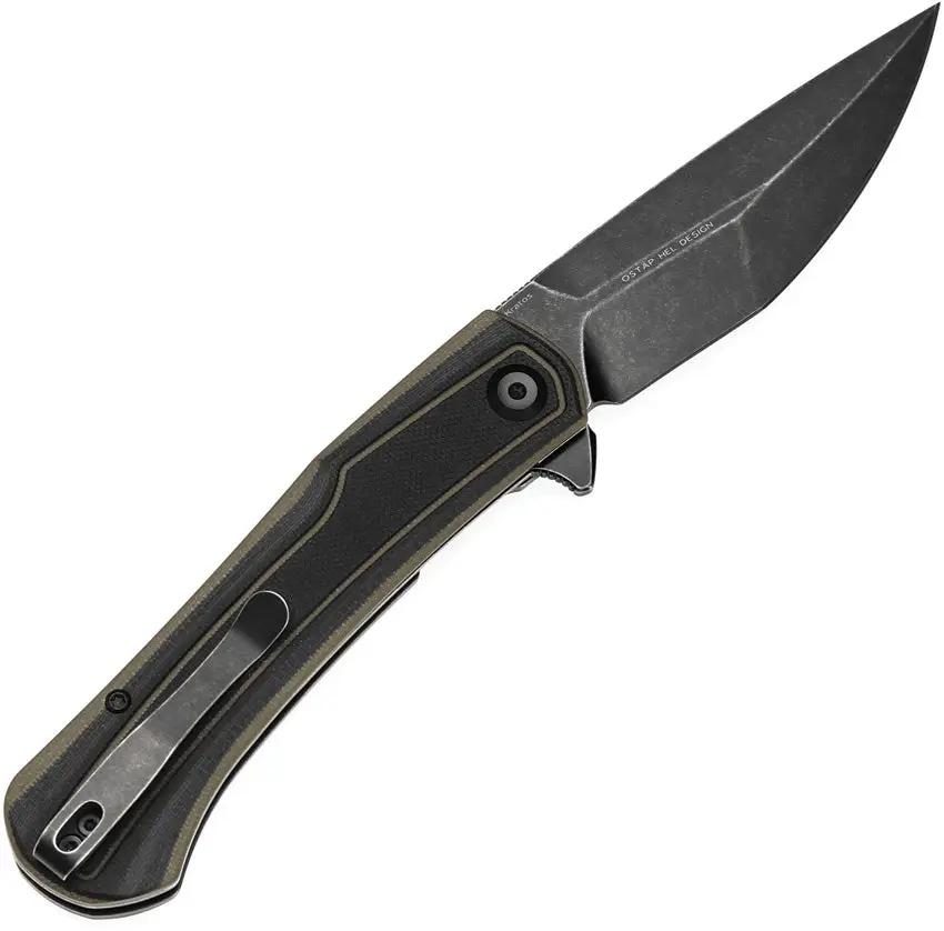 Tenable Knives Kratos Linerlock - Nitro V BlackWash Drop Point Blade With Black And Green G10 Handle by Tenable Knives