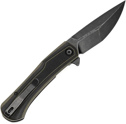 Tenable Knives Kratos Linerlock - Nitro V BlackWash Drop Point Blade With Black And Green G10 Handle by Tenable Knives