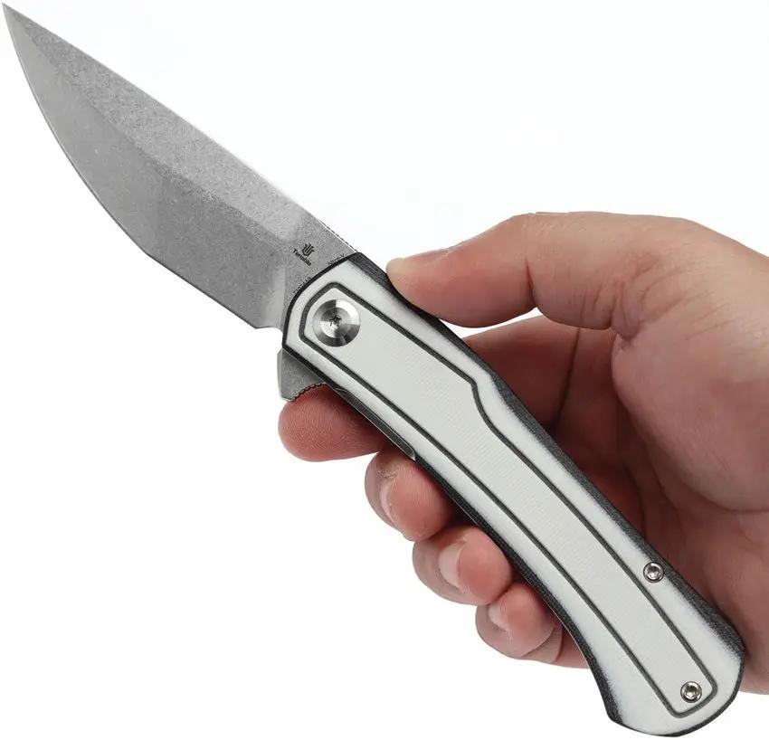 Tenable Knives Kratos Linerlock Black White - Nitro V Steel Drop Point Blade With G10 Handle And Extended Tang by Tenable Knives