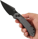 Tenable Knives Fenrir Button Lock Knife - Black Micarta Handle And Stonewash 14C28N Harpoon Blade by Tenable Knives