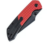 Tenable Knives Fenrir Button Lock - Red Black Aluminum Handle BlackWash 14C28N Harpoon Blade by Tenable Knives