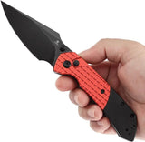Tenable Knives Fenrir Button Lock - Red Black Aluminum Handle BlackWash 14C28N Harpoon Blade by Tenable Knives