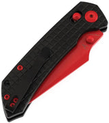Tenable Knives Fenrir Button Lock Knife - Red Nitro V Harpoon Style Blade Black Frag Pattern Aluminum Handle by Tenable Knives