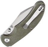 Tenable Knives Nesstreet Button Lock Green Canvas Micarta Handle - Satin 14C28N Blade by Tenable Knives