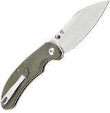 Tenable Knives Nesstreet Button Lock Green Canvas Micarta Handle - Satin 14C28N Blade by Tenable Knives