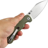 Tenable Knives Nesstreet Button Lock Green Canvas Micarta Handle - Satin 14C28N Blade by Tenable Knives