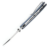 Tenable Knives Nesstreet Button Lock - Blue Canvas Micarta Handle, Satin 14C28N Blade by Tenable Knives