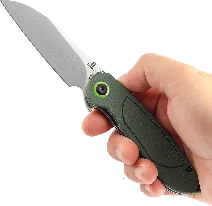 Tenable Knives Prometheus Linerlock T1040A2 DOCK Design - 14C28N Sandvik Drop Point Blade Green Canvas Micarta Handle by Tenable Knives