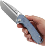 Tenable Knives Bombur Linerlock Blue Mica - D2 Drop Point Blade With Blue Canvas Micarta Handle by Tenable Knives