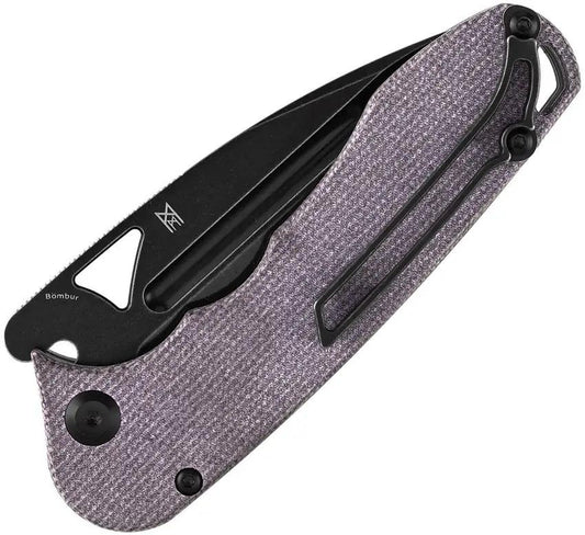 Tenable Knives Bombur Linerlock - Purple Canvas Micarta Handle With BlackWash D2 Drop Point Blade by Tenable Knives