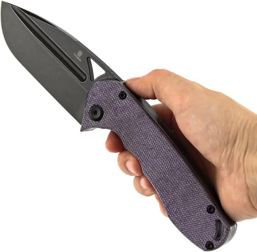 Tenable Knives Bombur Linerlock - Purple Canvas Micarta Handle With BlackWash D2 Drop Point Blade by Tenable Knives