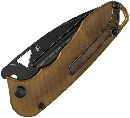 Tenable Knives Bombur Linerlock Amber PEI - D2 BlackWash Drop Point Blade With Thumb Pull And Pocket Clip by Tenable Knives
