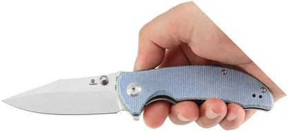 Tenable Knives Rei Linerlock - Blue Canvas Micarta Handle 3.25in Stonewash 14C28N Blade by Tenable Knives