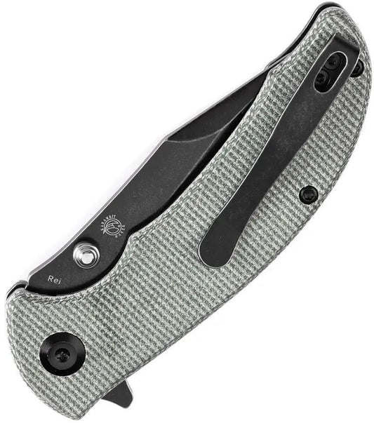 Tenable Knives Rei Linerlock - Green Canvas Micarta Handle Extended Tang Thumb Stud 3.25in Black Stonewash Blade by Tenable Knives