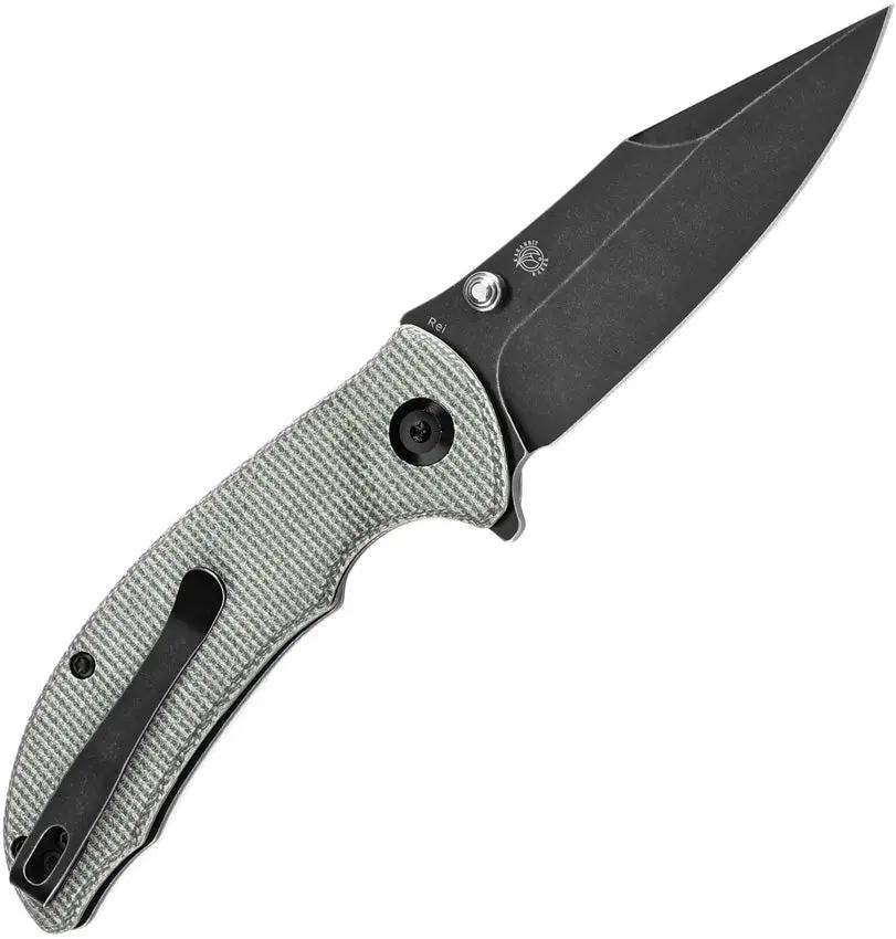 Tenable Knives Rei Linerlock - Green Canvas Micarta Handle Extended Tang Thumb Stud 3.25in Black Stonewash Blade by Tenable Knives