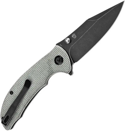 Tenable Knives Rei Linerlock - Green Canvas Micarta Handle Extended Tang Thumb Stud 3.25in Black Stonewash Blade by Tenable Knives