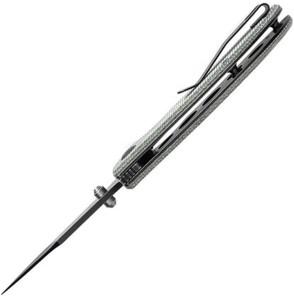Tenable Knives Rei Linerlock - Green Canvas Micarta Handle Extended Tang Thumb Stud 3.25in Black Stonewash Blade by Tenable Knives