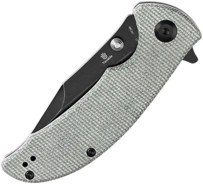 Tenable Knives Rei Linerlock - Green Canvas Micarta Handle Extended Tang Thumb Stud 3.25in Black Stonewash Blade by Tenable Knives