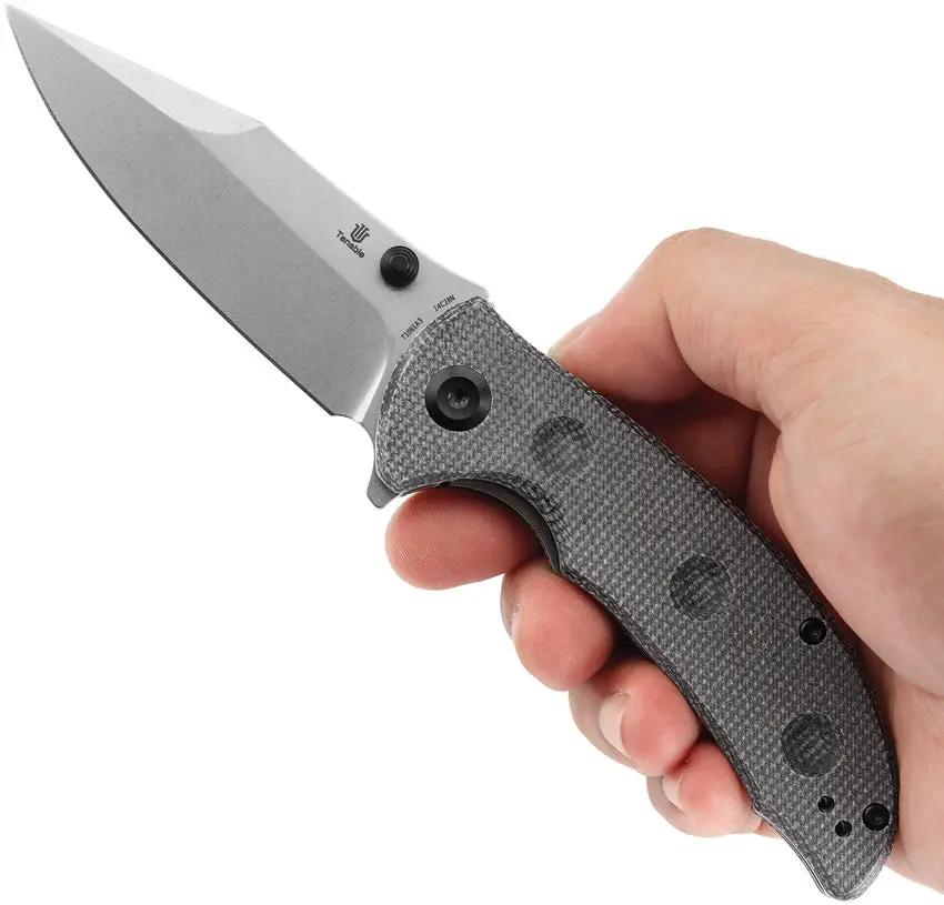 Tenable Knives Rei Linerlock - Black Stonewash 14C28N Blade With Canvas Micarta Handle by Tenable Knives