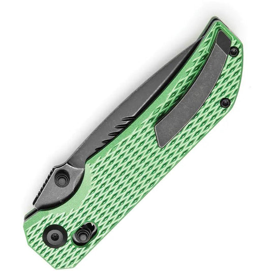 Tenable Knives Eaglestrike Crossbar Lock - Green Checkered Aluminum Handle with Nitro V Blade by Tenable Knives