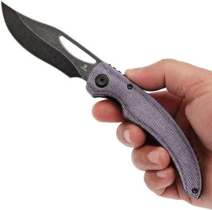 Tenable Knives Gideon Linerlock Purple Canvas Micarta - Nitro V Clip Point Blade 3.5in 4.5in Closed Pocket Clip by Tenable Knives