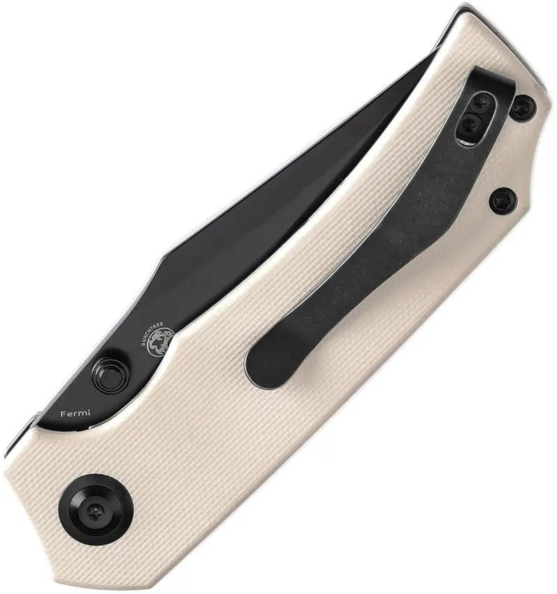Tenable Knives Fermi Linerlock Ivory G10 - Recurve Blade With Black TiNi Coating And 14C28N Sandvik Stainless