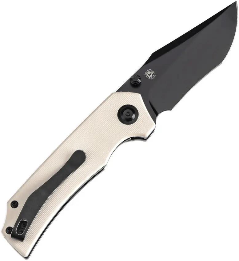 Tenable Knives Fermi Linerlock Ivory G10 - Recurve Blade With Black TiNi Coating And 14C28N Sandvik Stainless