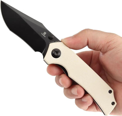 Tenable Knives Fermi Linerlock Ivory G10 - Recurve Blade With Black TiNi Coating And 14C28N Sandvik Stainless