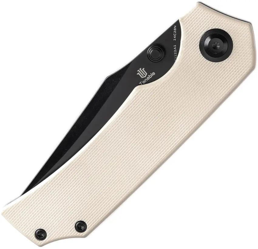 Tenable Knives Fermi Linerlock Ivory G10 - Recurve Blade With Black TiNi Coating And 14C28N Sandvik Stainless